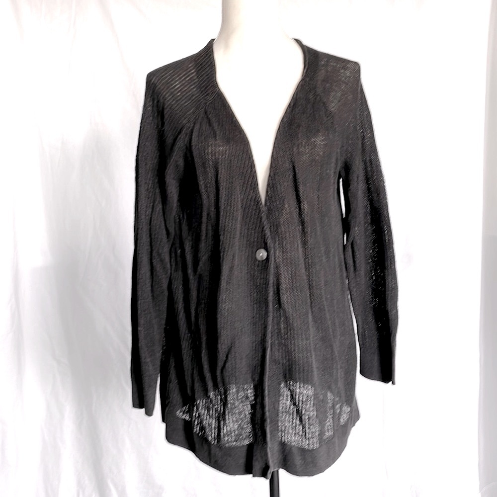 Garnet Hill Black Linen Cardigan Sweater L